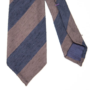 Brown and Navy Stripe Raw Silk Tie