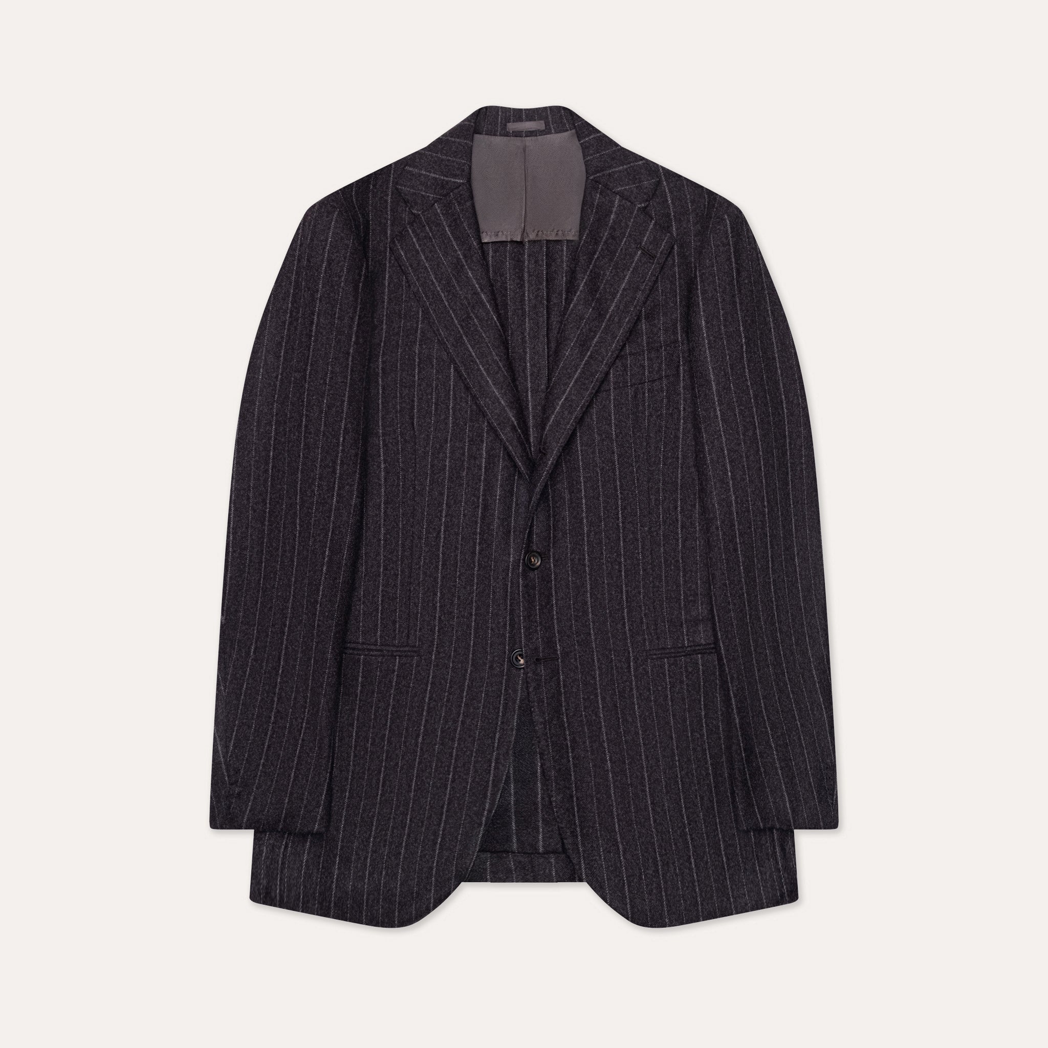 【美品】COMPRESSION STRIPE FLANO JERSEY　スーツ Charcoal Churchill Stripe Flannel Waverly Suit – JMueser