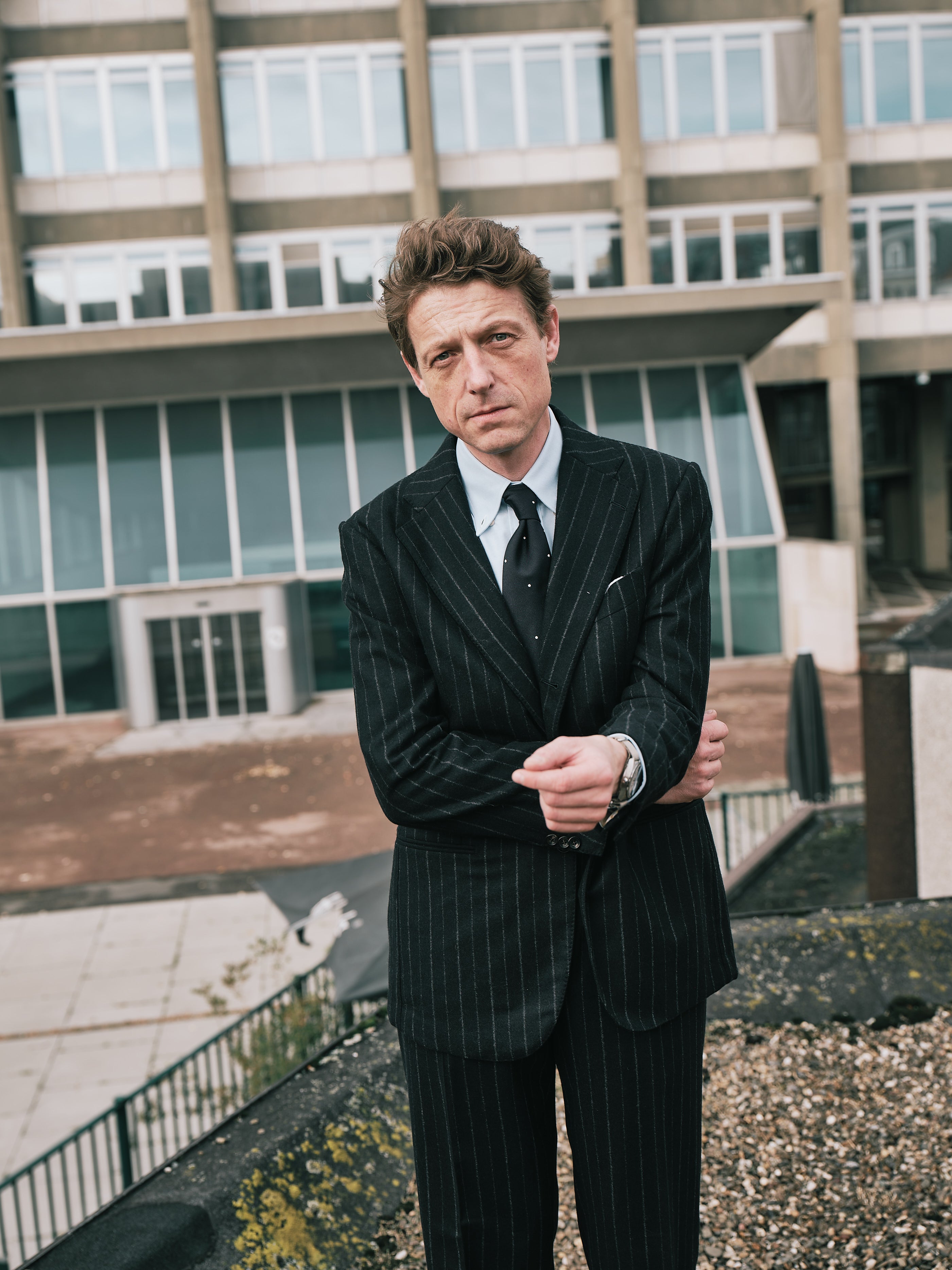 【美品】COMPRESSION STRIPE FLANO JERSEY　スーツ Charcoal Churchill Stripe Flannel Waverly Suit – JMueser