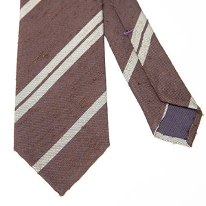 Brown Multi-Stripe Raw Silk Tie