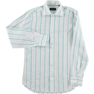 Teal Linen Striped Spread Collar Shirt