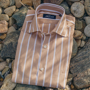 Tan Cotton Poplin Striped Spread Collar Shirt