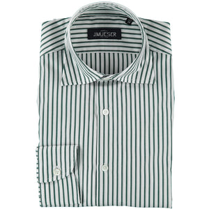 Green Striped Poplin Spread Collar Shirt